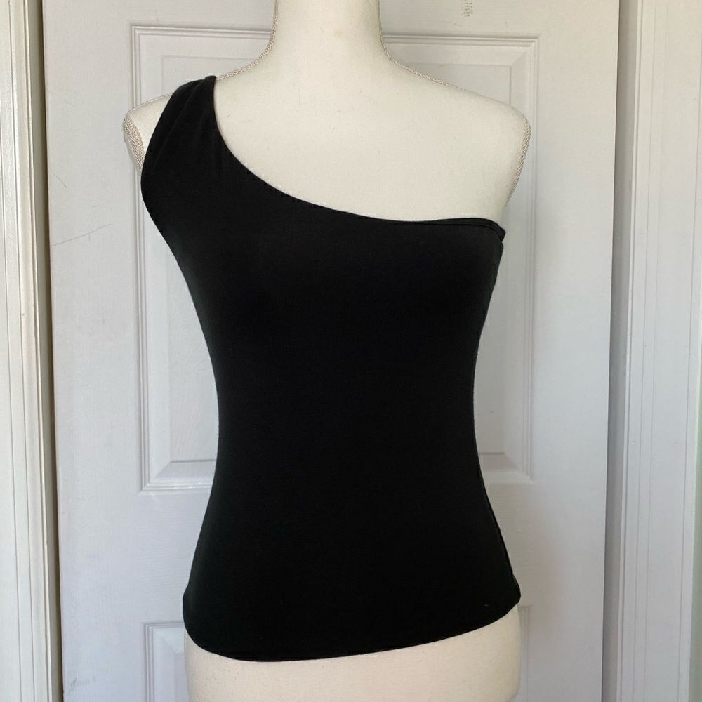 J. Crew Asymmetrical One Shoulder Black Top